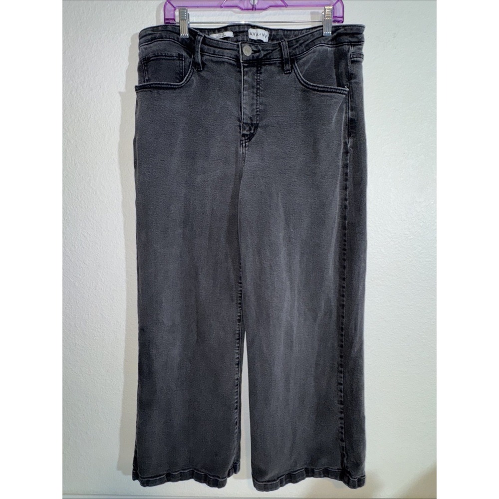 Ava & Viv Jeans Womens 17 Wide Leg Stretch High Rise Black Fade Wash  Denim Goth